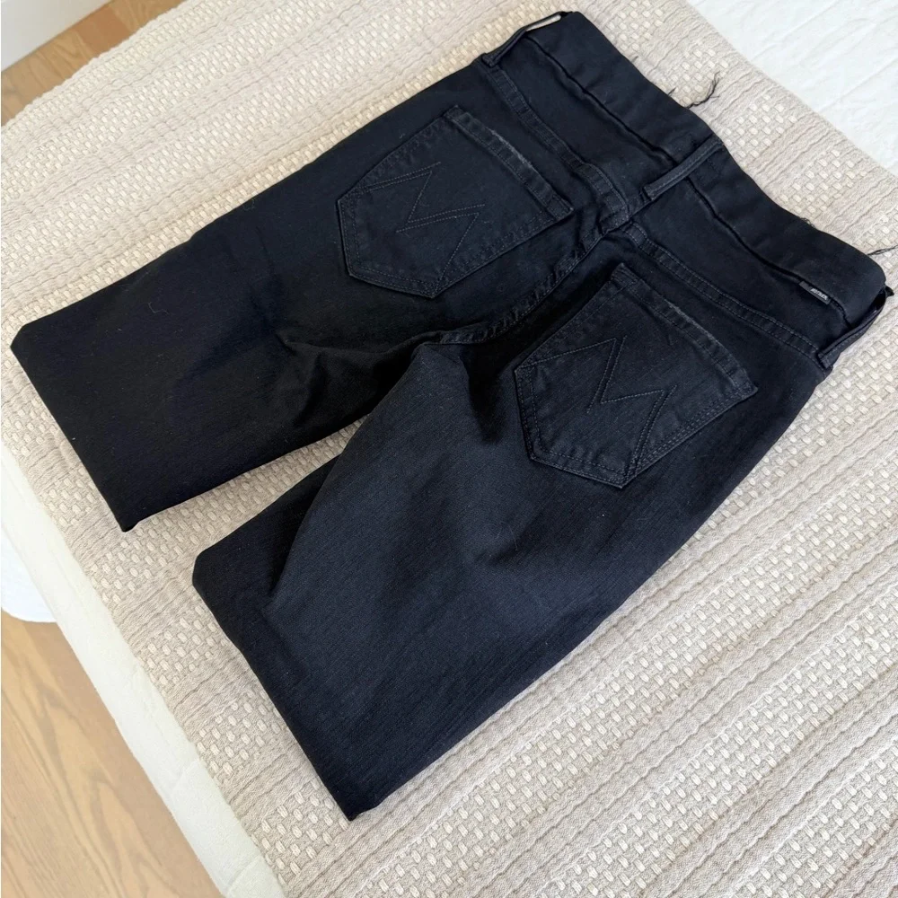 MOTHER Pixie Ankle Fray Skinny Jeans in Not Guilty Black Sz 24